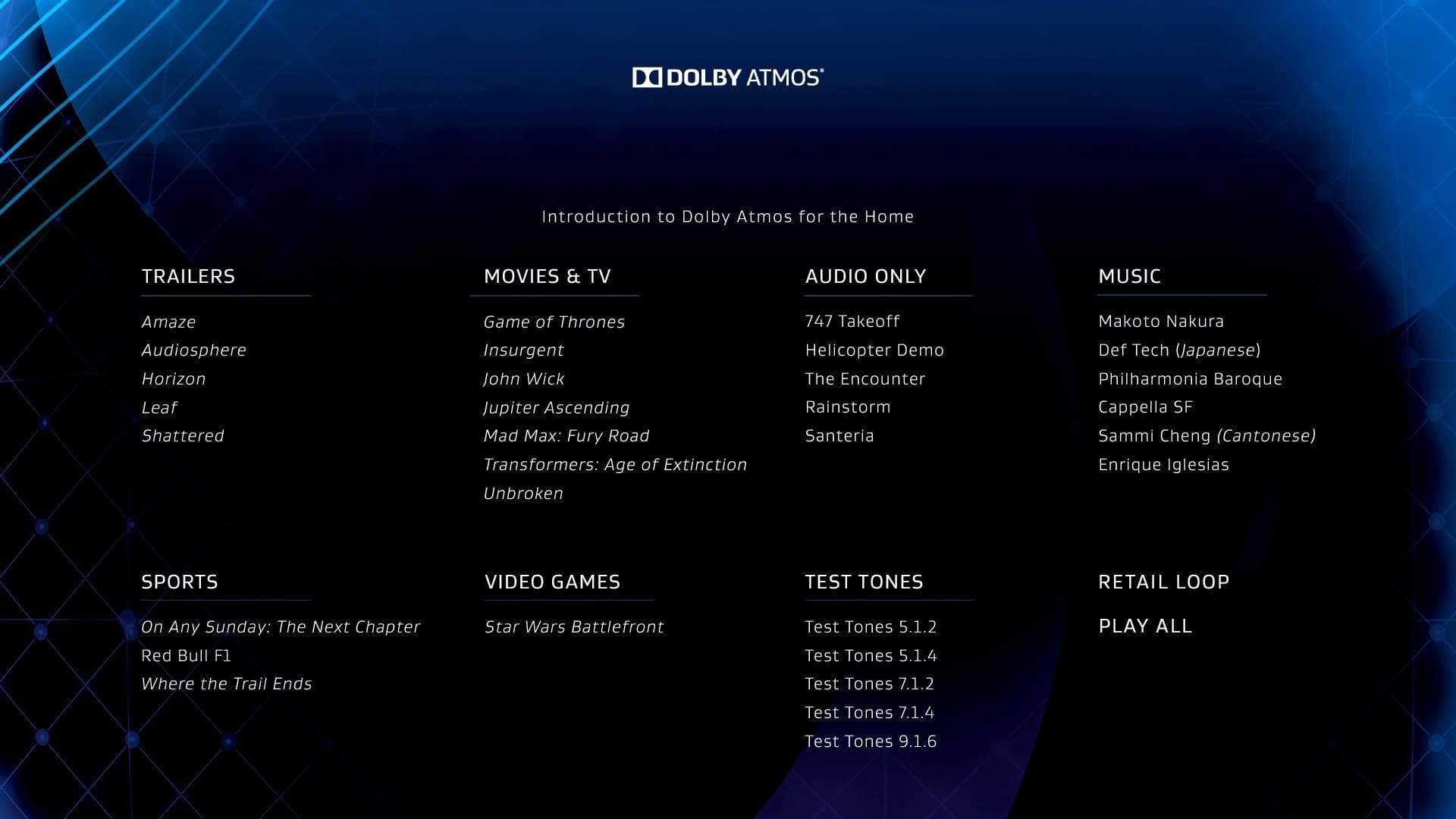 Dolby Atmos® Demo Disc 2015|Dolby Atmos® Demo Disc 2015